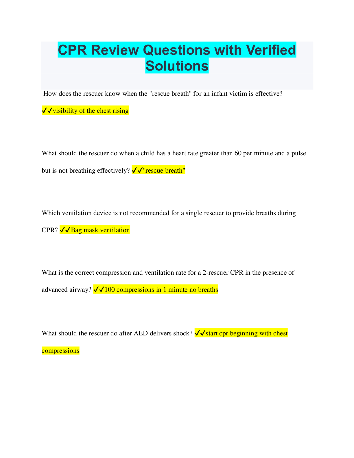 Preview image of CPR Review Questions with Verified Solutions document